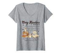Womens Cozy Readers Book-Club Autumn Season Bookish Library Nerd V-Neck T-Shirt