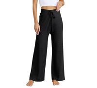 Womens Cozy Ribbed Knit High Waisted Straight Leg Pants Comfy Loose Fit Wide Leg Casual Lounge Pajamas with Pockets Flowy Palazzo Sweater Trousers Black