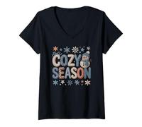 Womens Cozy Season Snowman Design for Winter Vibes and Funs V-Neck T-Shirt