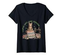 Women's Cozy Sewing Cat Quilting Craft Lover Vintage Design V-Neck T-Shirt