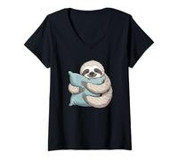 Women's Cozy Sloth Sleepy Chill Animal Illustration V-Neck T-Shirt