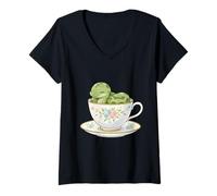 Womens Cozy Snake Sleeping in Teacup Cute Relaxing Reptile V-Neck T-Shirt