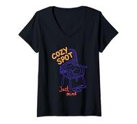 Womens Cozy Spot Just Mine Cat Enthusiast Design V-Neck T-Shirt