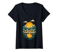 Womens Cozy Winter Village Sunset Tee Christmas Nature Reflection V-Neck T-Shirt