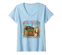 Women's Cozy Yuletide Book Cat Lover Reader Cottagecore Tee V-Neck T-Shirt