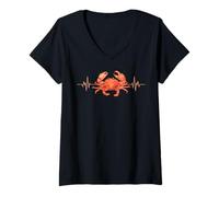 Womens Crab Tshirt Crab Shack Crab Lover Retro Style Crab Heartbeat V-Neck T-Shirt