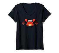 Womens Crab tshirt Crab Shack Crab Lover Retro Style Crab Heartbeat V-Neck T-Shirt