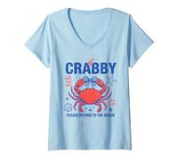 Women's Crabby Beach Humor Salt Sun Sass Ocean Design V-Neck T-Shirt