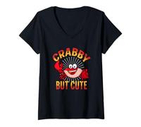 Womens Crabby But Cute Crustacean Cartoon Crab Humor Funny Food Pun V-Neck T-Shirt