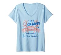 Women's Crabby Return to The Beach Funny Ocean Crab Saying Beach Fun V-Neck T-Shirt