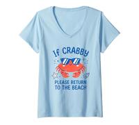 Women's Crabby Return to the Beach Summer Vacation V-Neck T-Shirt