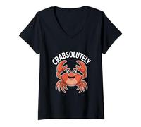 Womens Crabsolutely Funny Crab Pun Coastal Beach Vibes V-Neck T-Shirt
