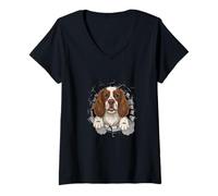 Womens Cracked Wall English Springer Spaniel V-Neck T-Shirt