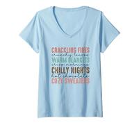 Womens Crackling Fires Warm Blankets Chilly Nights V-Neck T-Shirt