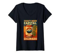 Womens Craft Beer Capital Shirt Colorado Hops Can Brewery Mountains V-Neck T-Shirt