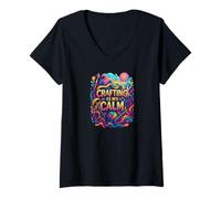 Womens Crafting is My Calm Retro Creative Vibes for Crafters V-Neck T-Shirt