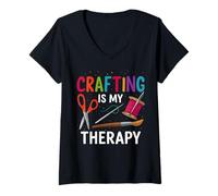 Womens Crafting is My Therapy Hobby Art & Maker Design V-Neck T-Shirt