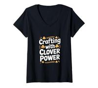 Womens Crafting with Clover Power St Patricks Day Crafter V-Neck T-Shirt