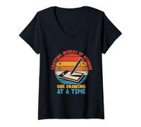 Womens Crafting Worlds Of Wonder One Drawing At A Time Animation V-Neck T-Shirt