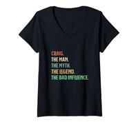 Womens Craig Man Myth Legend Bad Influence Funny First Name V-Neck T-Shirt