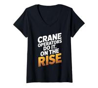 Womens Crane Operator Do It On The Rise Heavy Equipment Crane Lover V-Neck T-Shirt