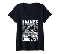 Womens Crane Operator I Make Heavy Things Look Easy V-Neck T-Shirt