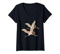 Womens Cranes Couple Japanese Retro Art Depicting Grace and Harmony V-Neck T-Shirt