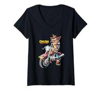 Women's Crash Bandicoot Vintage Biker Scene Motorcycle Video Game V-Neck T-Shirt