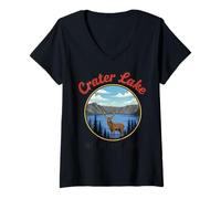 Womens Crater Lake National Park Majestic Deer V-Neck T-Shirt