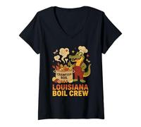 Women's Crawfish Cajun Louisiana Boil Alligator Bayou Retro Wildlife V-Neck T-Shirt