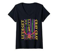 Women's Crawfish Crayfish | Mardi Gras Flag | Let's Get Cray Cray V-Neck T-Shirt