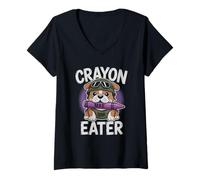 Womens Crayon Eater Grunt French Bulldog Military Soldier Sarcasm V-Neck T-Shirt