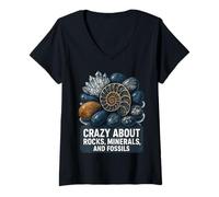 Womens Crazy About Rocks, Minerals Fossils Teacher Student Geology V-Neck T-Shirt