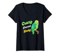 Womens Crazy Amazon Parrot Lady - Funny Bird Owner Watercolor V-Neck T-Shirt