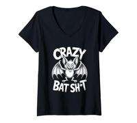 Womens Crazy Bat Sht Halloween Funny Spooky Humor V-Neck T-Shirt