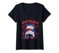 Womens Crazy Belizean Lady Pride Belize Belizeans V-Neck T-Shirt