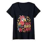 Womens Crazy Bird Lady Parrot Birdwatcher Fun V-Neck T-Shirt