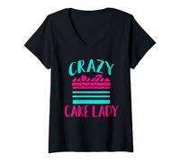 Womens Crazy Cake Lady Snack Baking Cake V-Neck T-Shirt