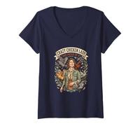 Women's Crazy Chicken Lady and Proud Backyard Chicken Poultry Farmer V-Neck T-Shirt