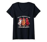 Womens Crazy Chicken Lady Enthusiast Fun V-Neck T-Shirt