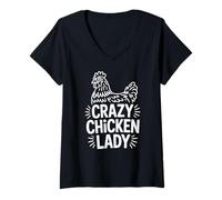 Womens Crazy Chicken Lady Funny Backyard Poultry V-Neck T-Shirt