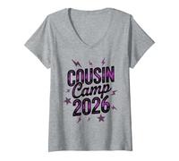 Women's Crazy Cousin Camp 2026 Vacation Gang Sleepaway Saurus Making V-Neck T-Shirt