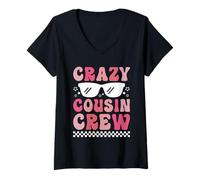 Womens Crazy Cousin Club Retro Matching Family Cousins Crew Girls V-Neck T-Shirt
