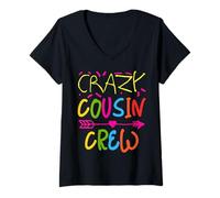 Womens Crazy Cousin Crew Funny Family Matching Group V-Neck T-Shirt