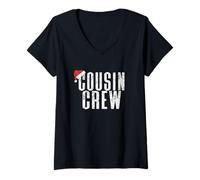 Womens Crazy Cousin Crew Retro Matching Group Christmas Santa Hat V-Neck T-Shirt