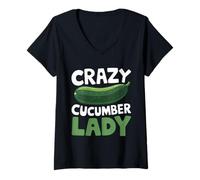 Womens Crazy Cucumber Lady Vegetarian Pickle Vegetable Cucumber V-Neck T-Shirt