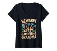 Womens Crazy Gardening Grandma Garden Horticulture Plant Gardener V-Neck T-Shirt