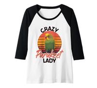 Womens Crazy Parakeet Lady Retro Sunset Parakeet Raglan Baseball Tee