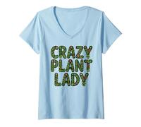 Womens Crazy Plant Lady Botanical Floral Greenery Aesthetic V-Neck T-Shirt