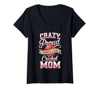 Women's Crazy Proud Always Loud Cricket Mom Supporter V-Neck T-Shirt